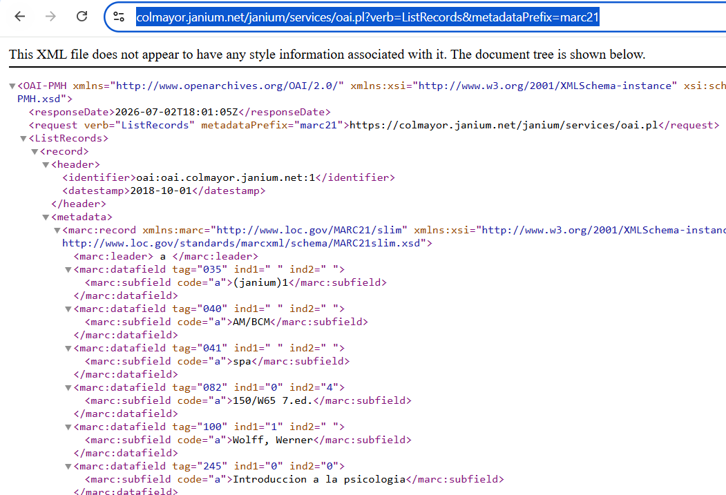Error Janium marcxml