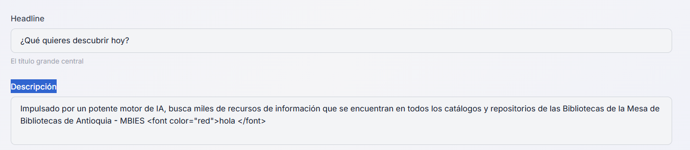 Configuración actual de cabecera